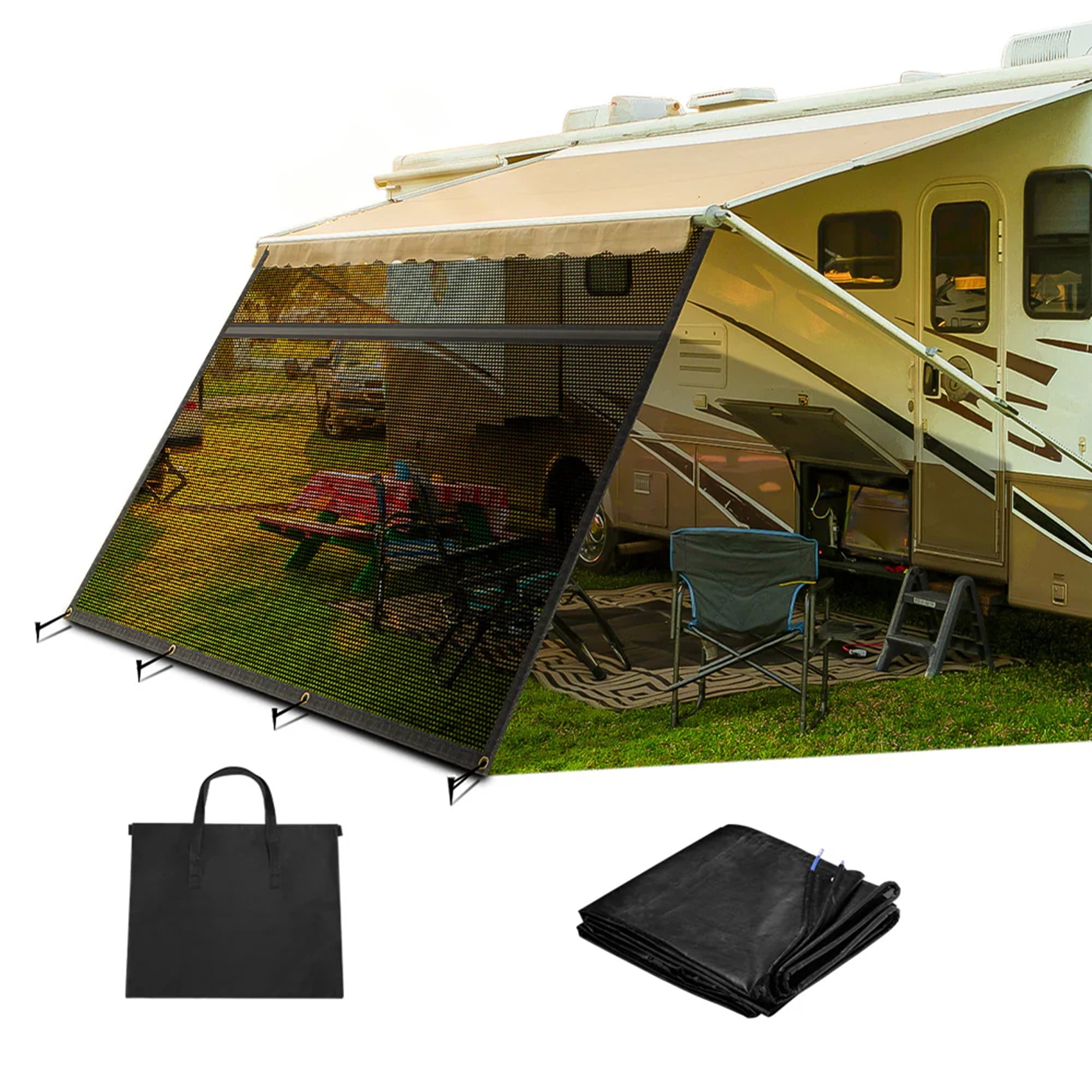 SPEEDWOW RV Awning Shade Screen with Zipper Black Mesh UV Blocker 7*9ft